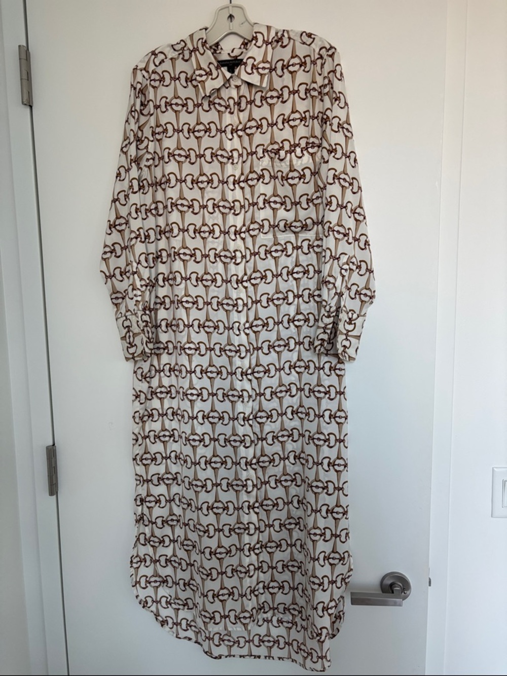 Banana Republic Cream Maxi Shirt Dress with Brown Chain Print